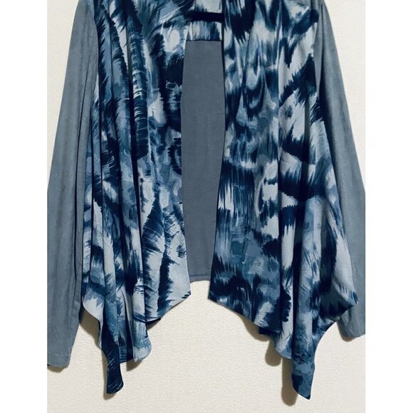 LOGO Lori Goldstein Jacket Womens Large Blue Watercolor Print Faux Suede Drapey - Picture 2 of 7